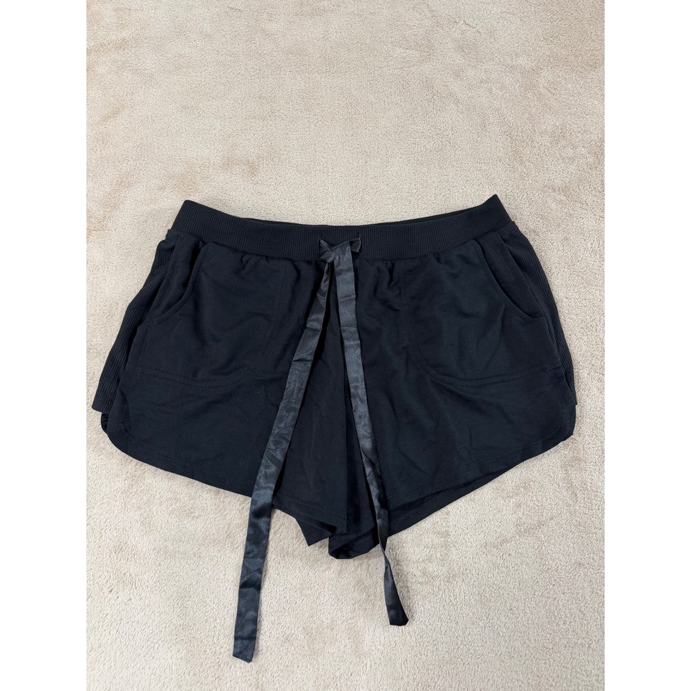 Flora Nikrooz shorts womens M Black‎ Satin Ribbon Drawstring Lounge Sleep EUC